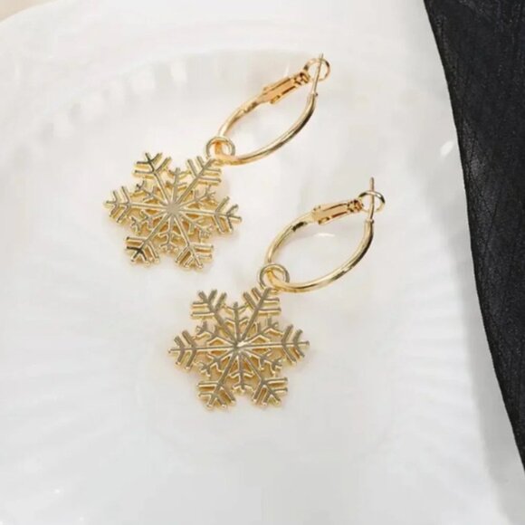 Gold Plated Hoops with Snowflake Charm dropNEW - Picture 3 of 3